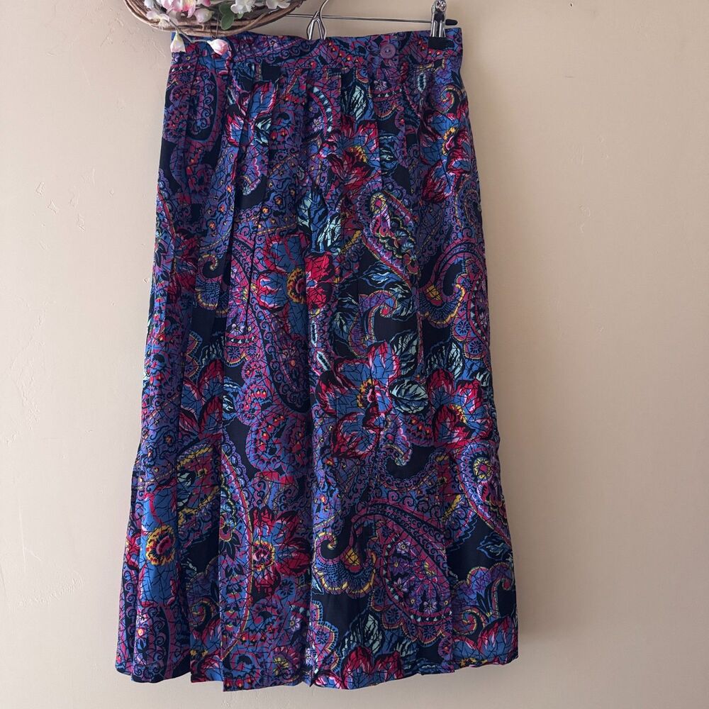 Vtg Greenwich Square Floral Elastic Waist Skirt Sz 11 / 12